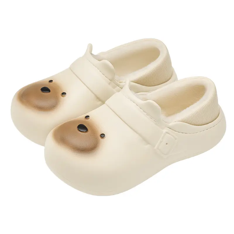 Cute Cartoon Bag Heel Cotton Slippers for Women in Winter, Thick-Soled Non-Slip Fleece-Lined Warm Waterproof and Anti-Fouling Cotton Shoes for Men