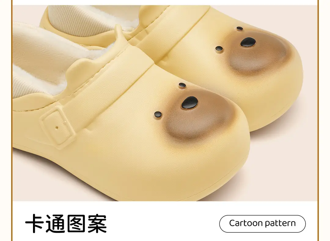 Cute Cartoon Bag Heel Cotton Slippers for Women in Winter, Thick-Soled Non-Slip Fleece-Lined Warm Waterproof and Anti-Fouling Cotton Shoes for Men — feature 12