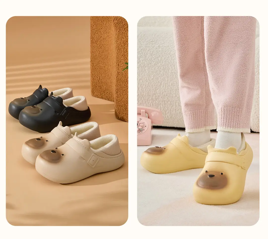 Cute Cartoon Bag Heel Cotton Slippers for Women in Winter, Thick-Soled Non-Slip Fleece-Lined Warm Waterproof and Anti-Fouling Cotton Shoes for Men — feature 16