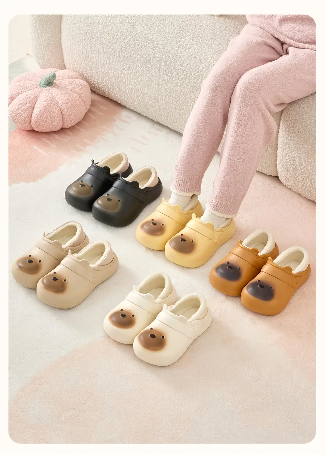 Cute Cartoon Bag Heel Cotton Slippers for Women in Winter, Thick-Soled Non-Slip Fleece-Lined Warm Waterproof and Anti-Fouling Cotton Shoes for Men — feature 18
