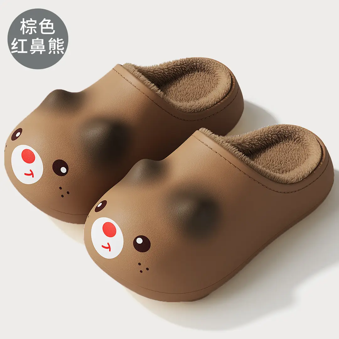 Cartoon Waterproof Cotton Slippers for Women Autumn and Winter Soft Sole Non-Slip Home Indoor Plush Warm Cotton Slippers for Girls Wholesale