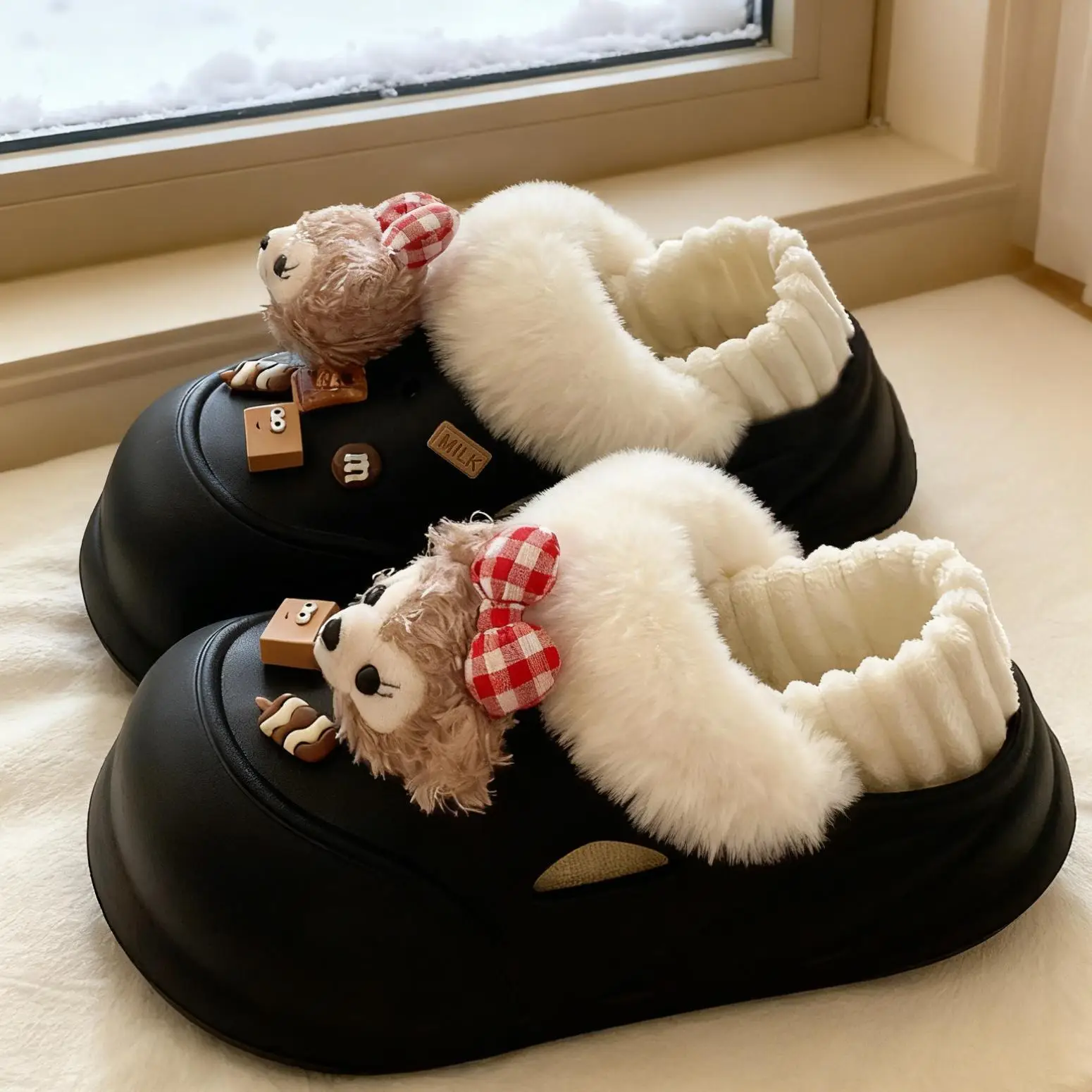 Cute Bear Clogs for Women Winter Warm Cotton Shoes - Image 6