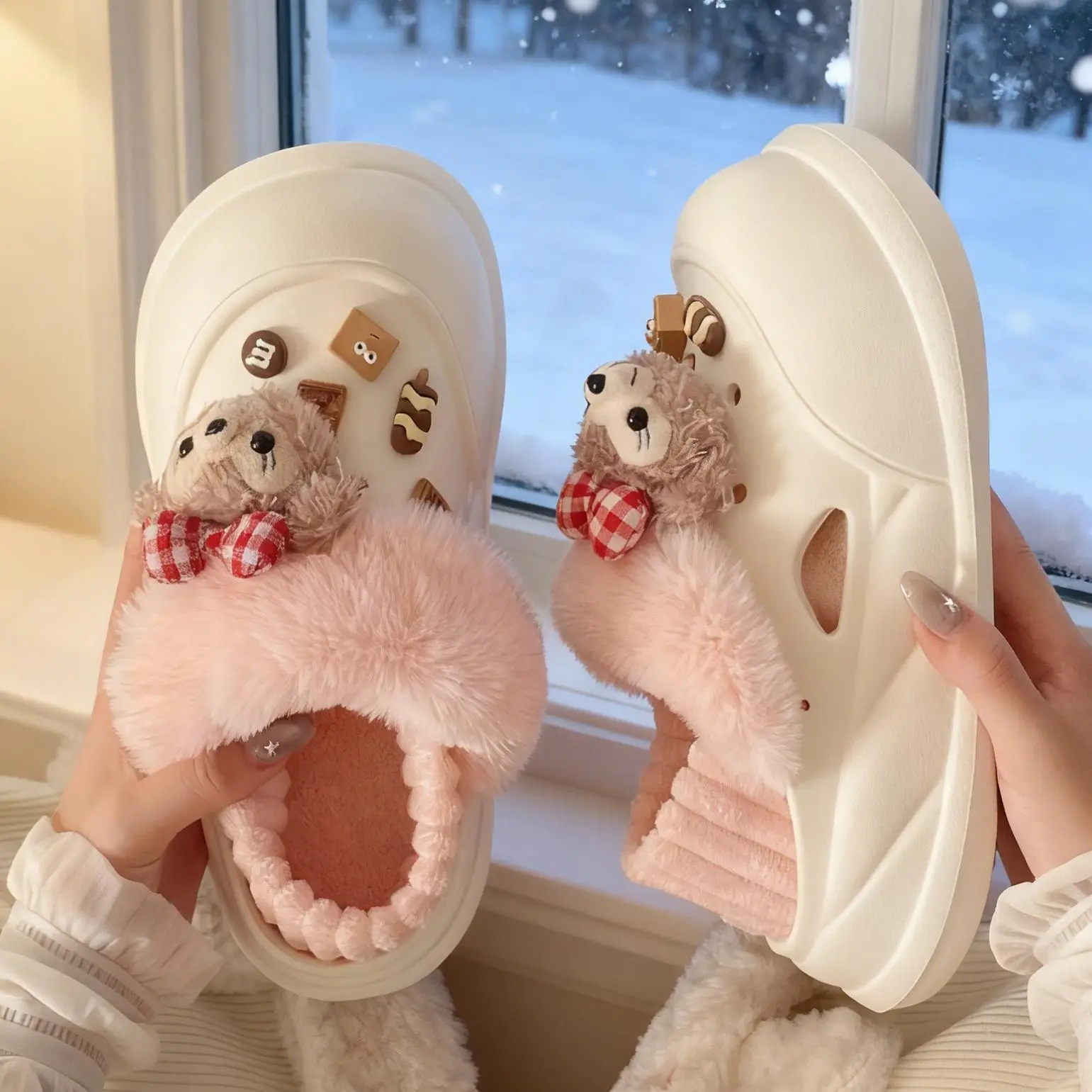 Cute Bear Clogs for Women Winter Warm Cotton Shoes - Image 7