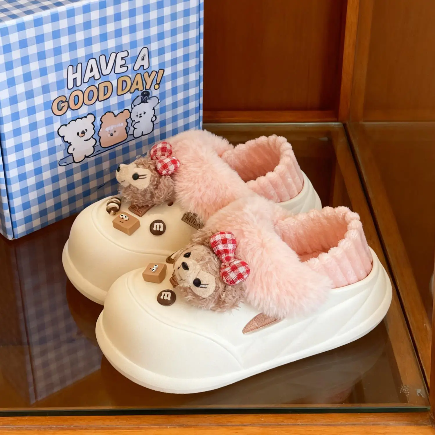 Cute Bear Clogs for Women Winter Warm Cotton Shoes - Image 8