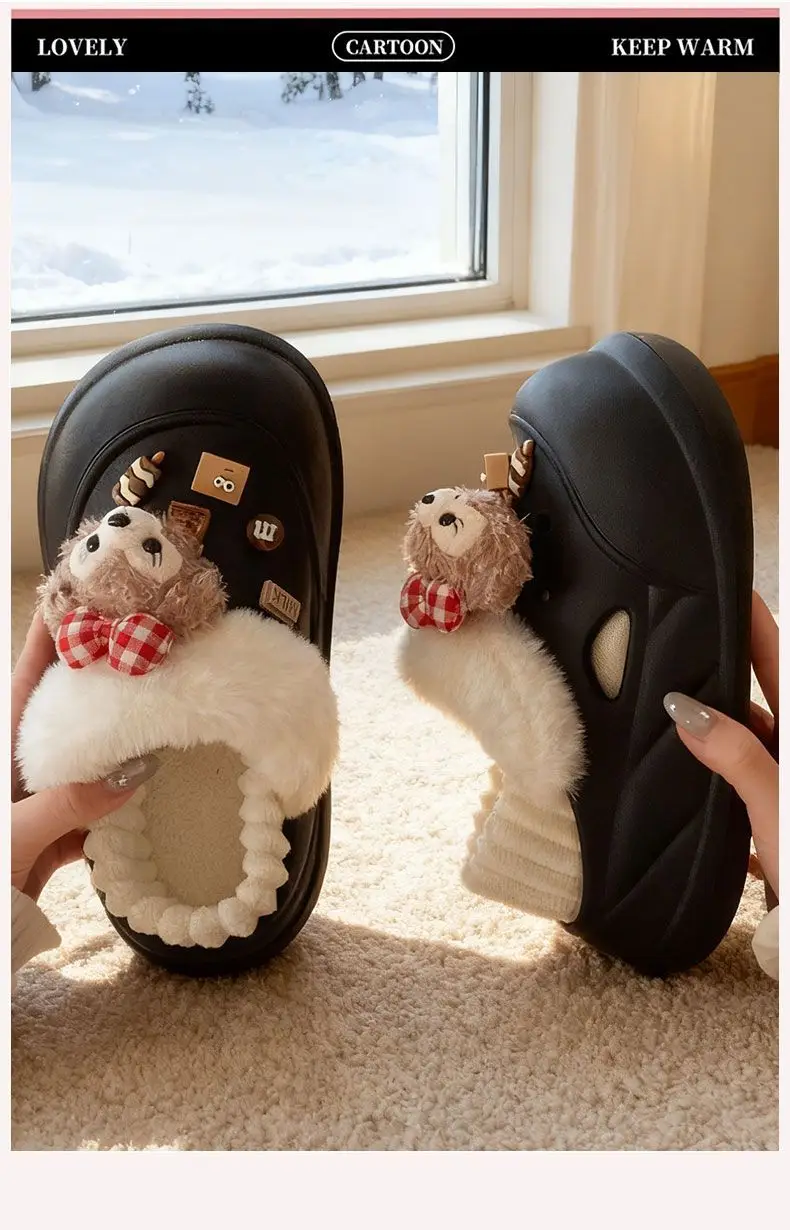 Cute Bear Clogs for Women Winter Warm Cotton Shoes — feature 14