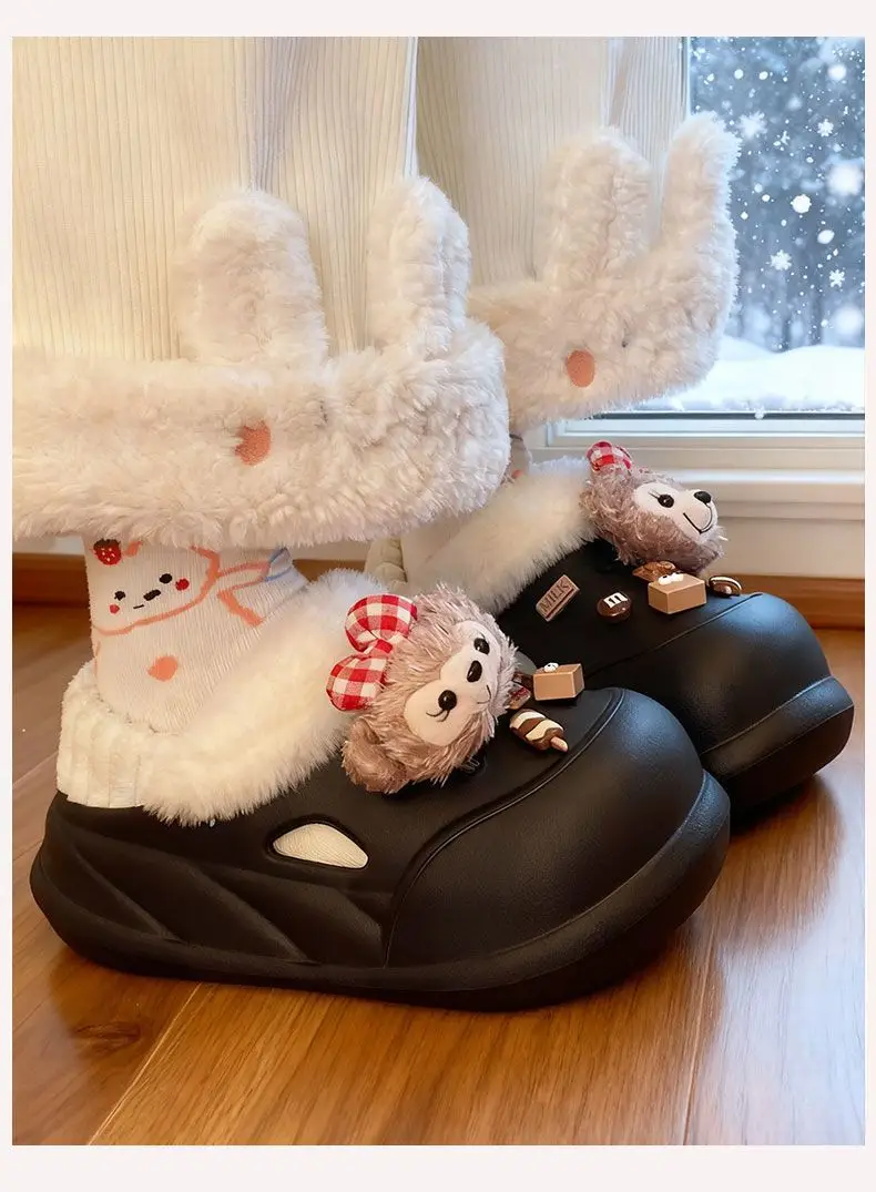 Cute Bear Clogs for Women Winter Warm Cotton Shoes — feature 19