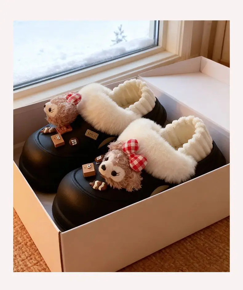 Cute Bear Clogs for Women Winter Warm Cotton Shoes — feature 20