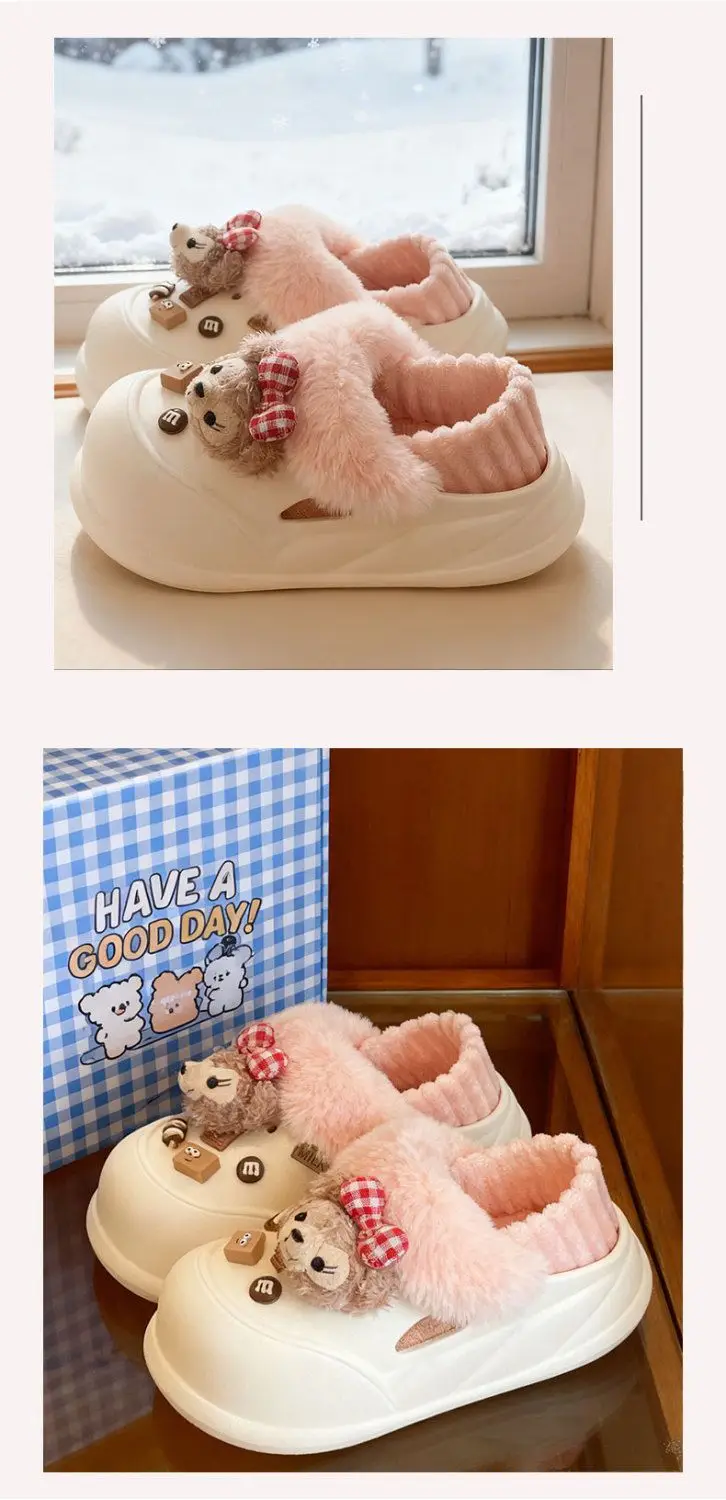Cute Bear Clogs for Women Winter Warm Cotton Shoes — feature 22