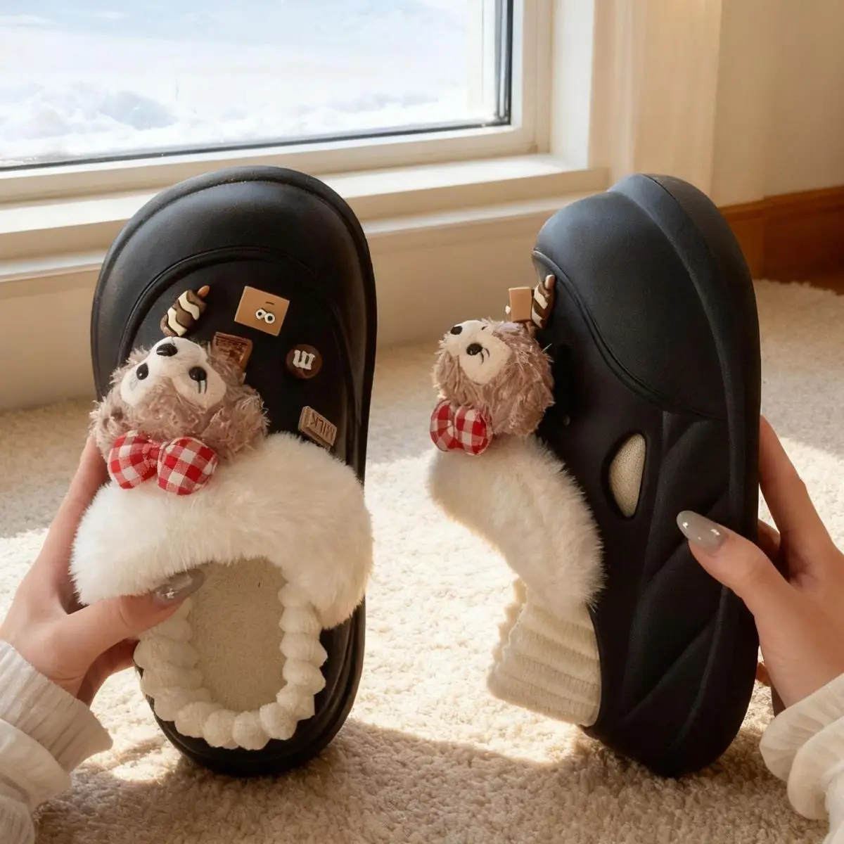Cute Bear Clogs for Women Winter Warm Cotton Shoes — feature 24