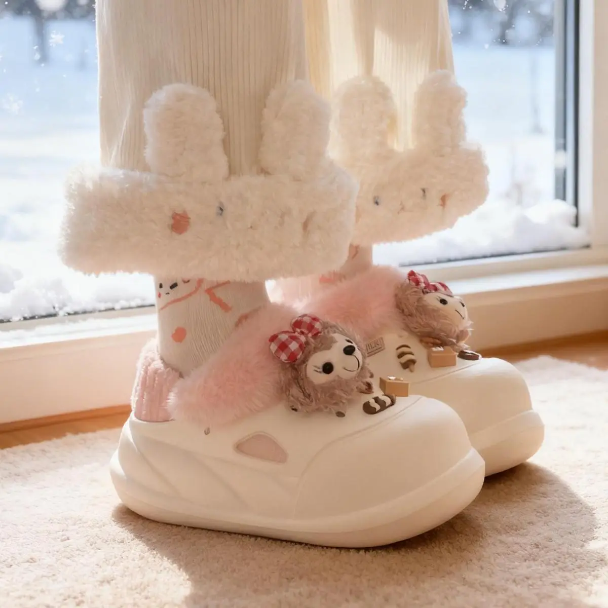 Cute Bear Clogs for Women Winter Warm Cotton Shoes — feature 27