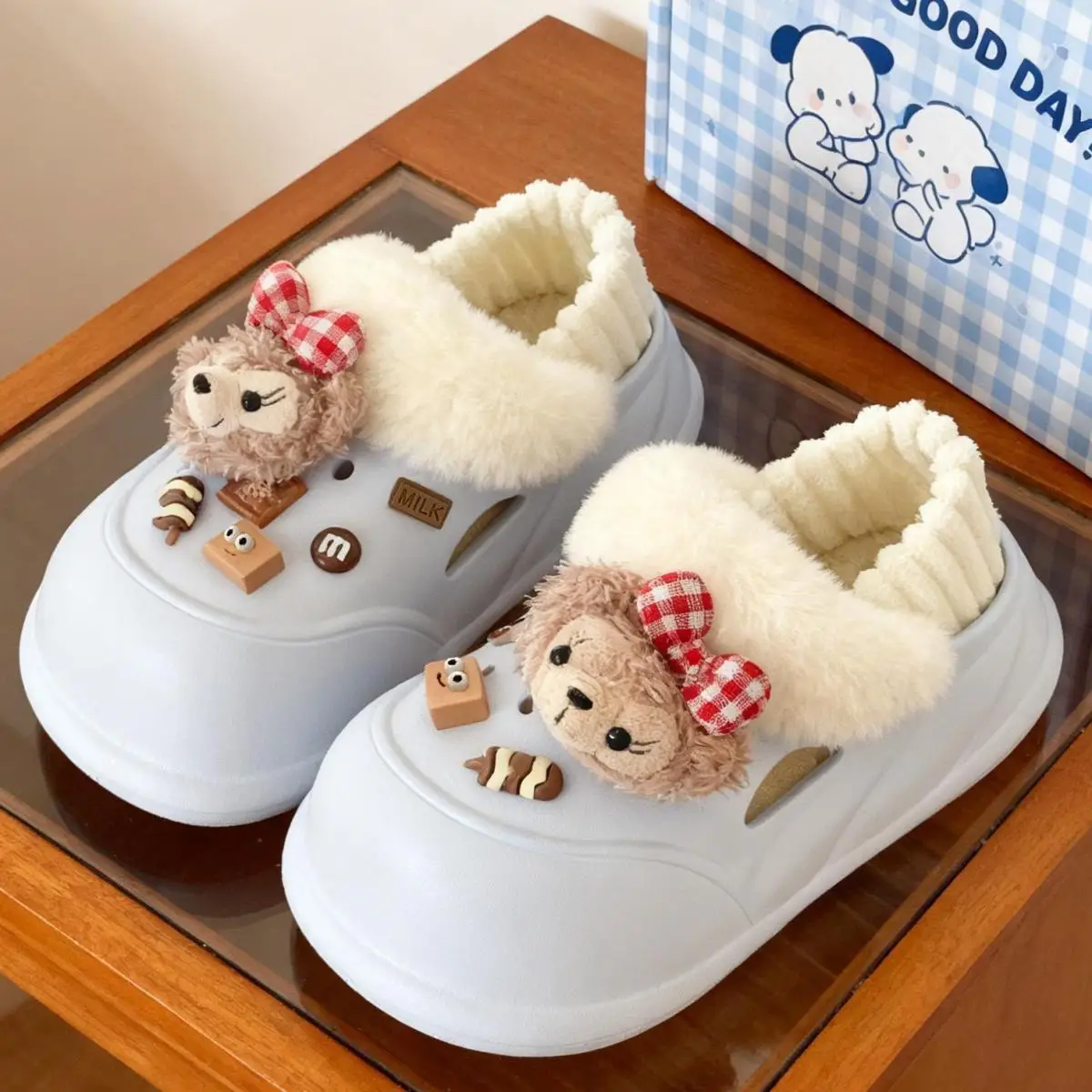Cute Bear Clogs for Women Winter Warm Cotton Shoes — feature 28