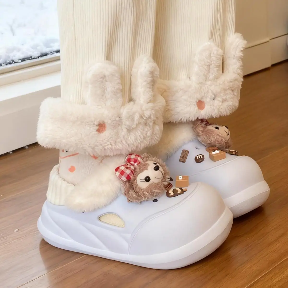 Cute Bear Clogs for Women Winter Warm Cotton Shoes — feature 29