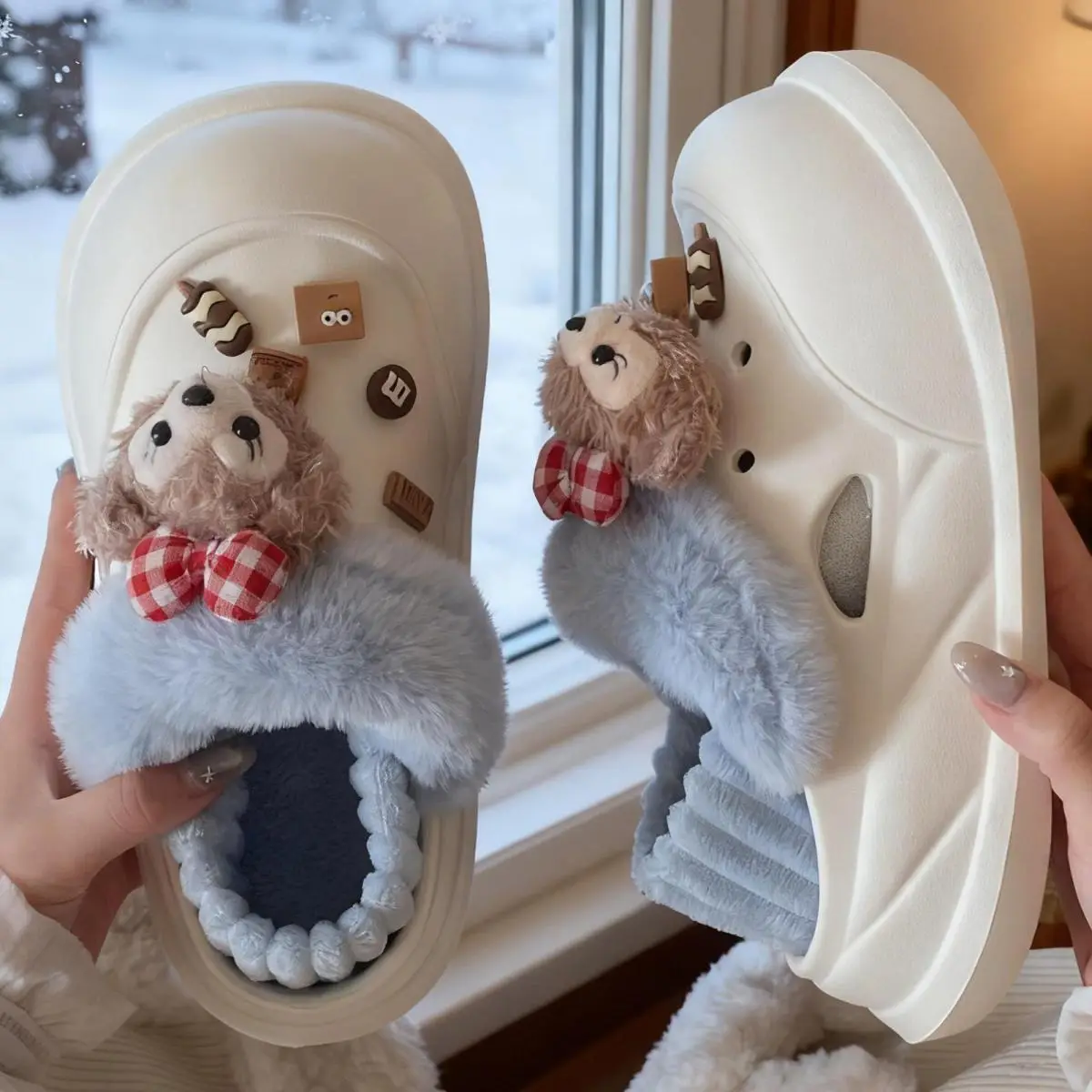 Cute Bear Clogs for Women Winter Warm Cotton Shoes — feature 30