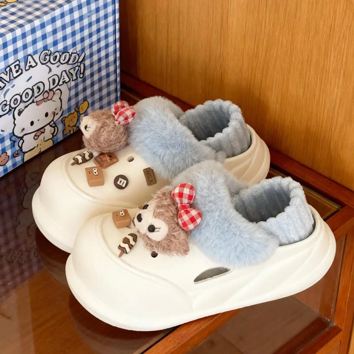 Cute Bear Clogs for Women Winter Warm Cotton Shoes — feature 31