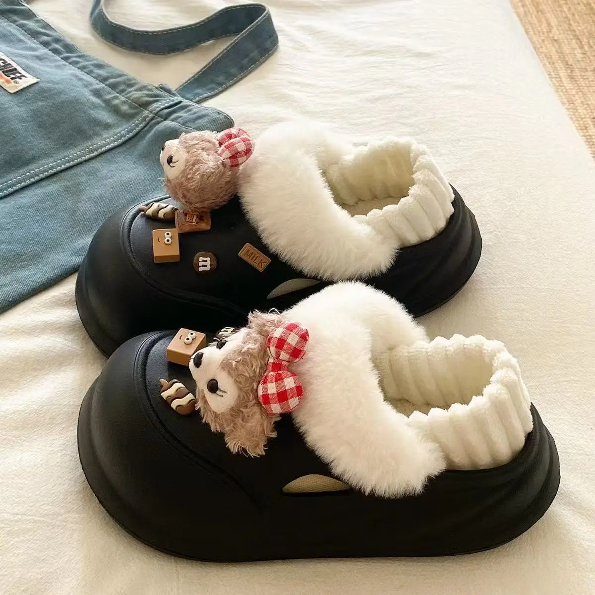 Cute Bear Clogs for Women Winter Warm Cotton Shoes - Image 4