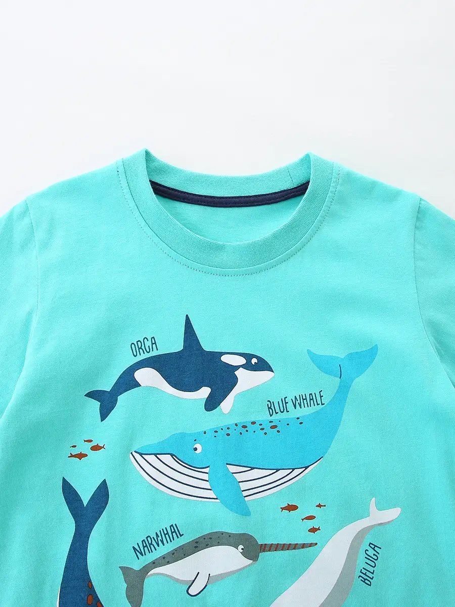 Boys Knitted Cotton T-Shirt & Shorts Set Turquoise Plaid