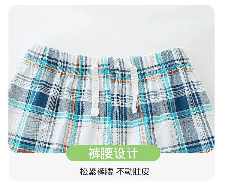 Boys Knitted Cotton T-Shirt & Shorts Set Turquoise Plaid — feature 25