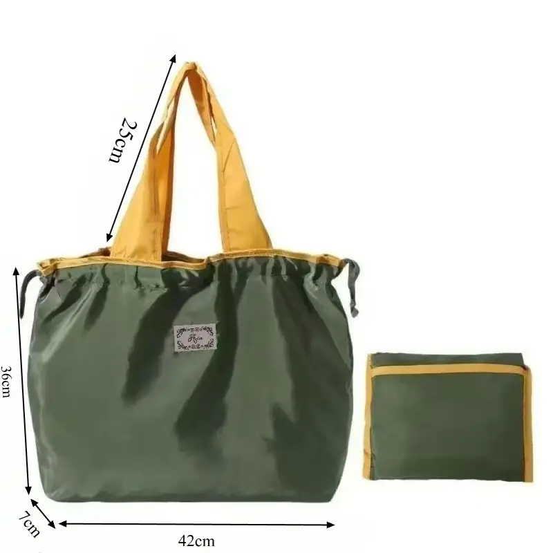 Foldable Drawstring Grocery Bag Purple Green Waterproof Large Capacity - Image 4