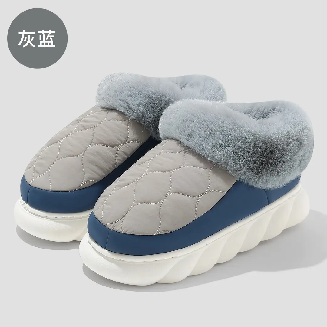Autumn and Winter Cotton Slippers for Men, Large Size Indoor Home Cotton Shoes with Heel and Velvet Warm Furry Slippers, Confinement Shoes for Couples - Image 2