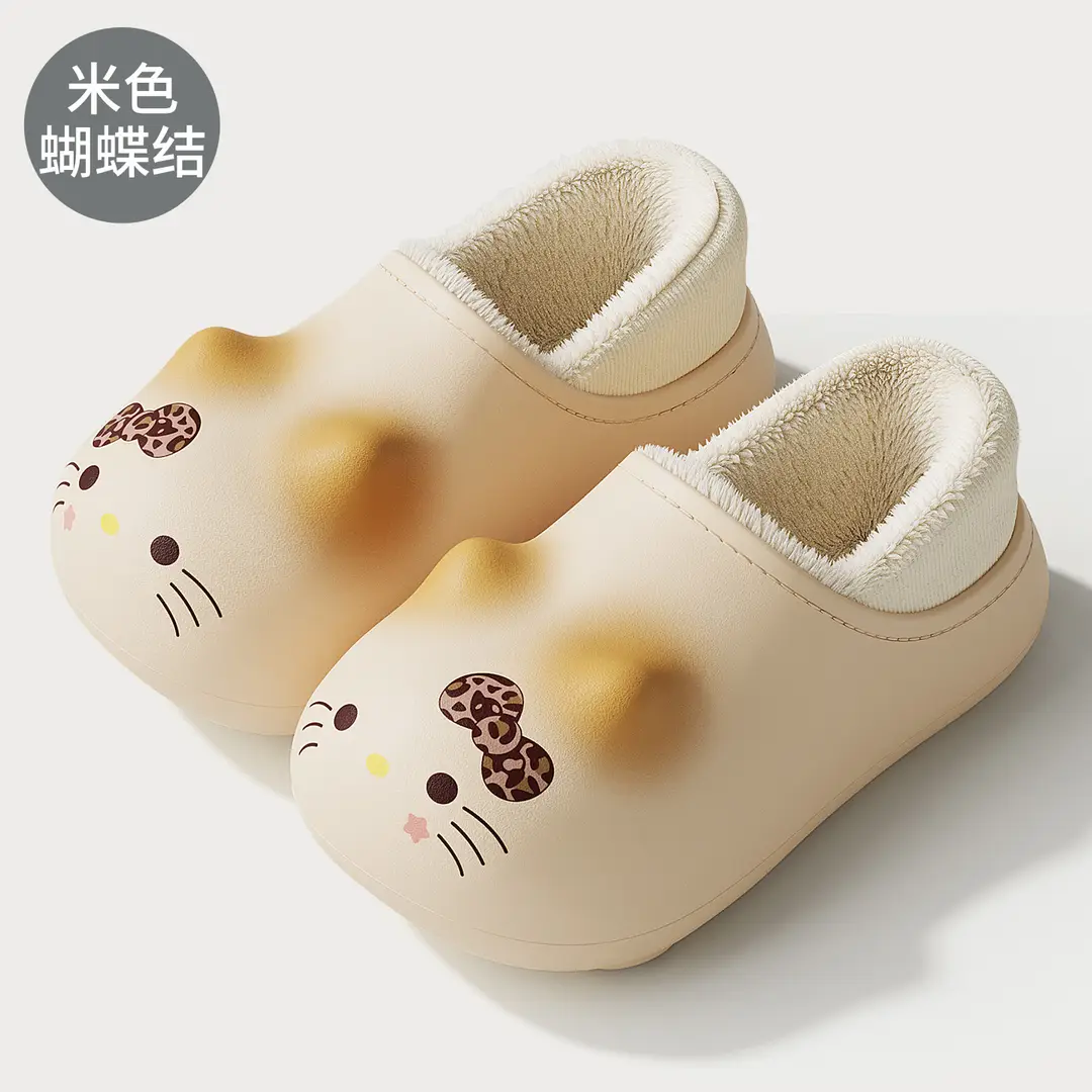 Kitten Bag Heel Cotton Slippers for Girls Indoor Household Thick-Soled Non-Slip Waterproof Parent-Child Cartoon Baby Cotton Shoes Winter Wholesale - Image 3