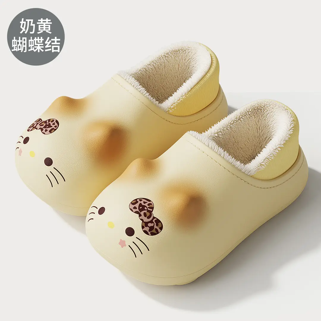 Kitten Bag Heel Cotton Slippers for Girls Indoor Household Thick-Soled Non-Slip Waterproof Parent-Child Cartoon Baby Cotton Shoes Winter Wholesale - Image 4