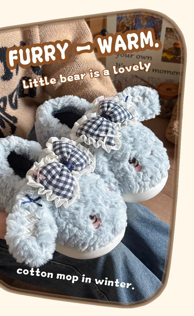 Big Ear Bow Bag Heel Cotton Slippers for Women Winter Indoor and Outdoor Wear Fleece-Lined Warm and Cute Cotton Shoes for Women — feature 1