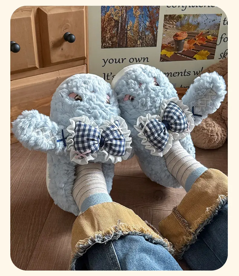 Big Ear Bow Bag Heel Cotton Slippers for Women Winter Indoor and Outdoor Wear Fleece-Lined Warm and Cute Cotton Shoes for Women — feature 10