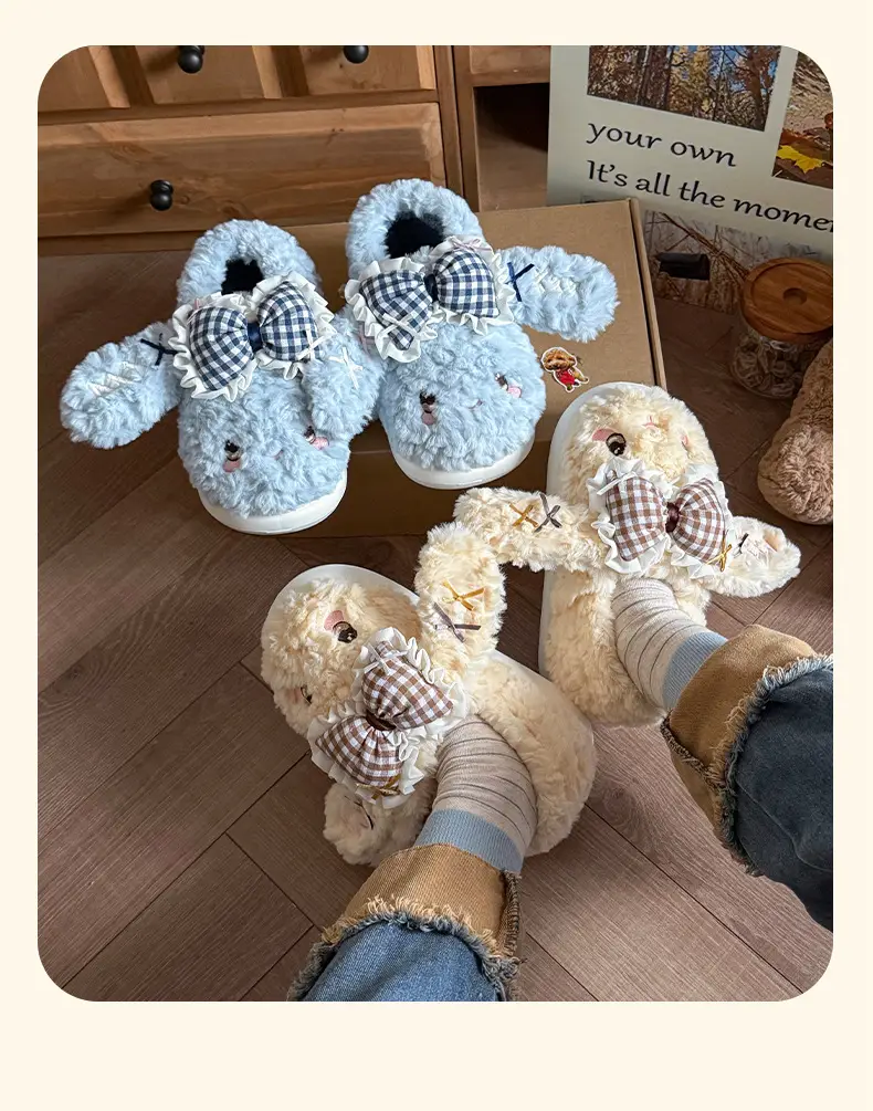 Big Ear Bow Bag Heel Cotton Slippers for Women Winter Indoor and Outdoor Wear Fleece-Lined Warm and Cute Cotton Shoes for Women — feature 12