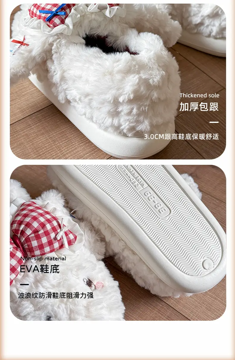 Big Ear Bow Bag Heel Cotton Slippers for Women Winter Indoor and Outdoor Wear Fleece-Lined Warm and Cute Cotton Shoes for Women — feature 18