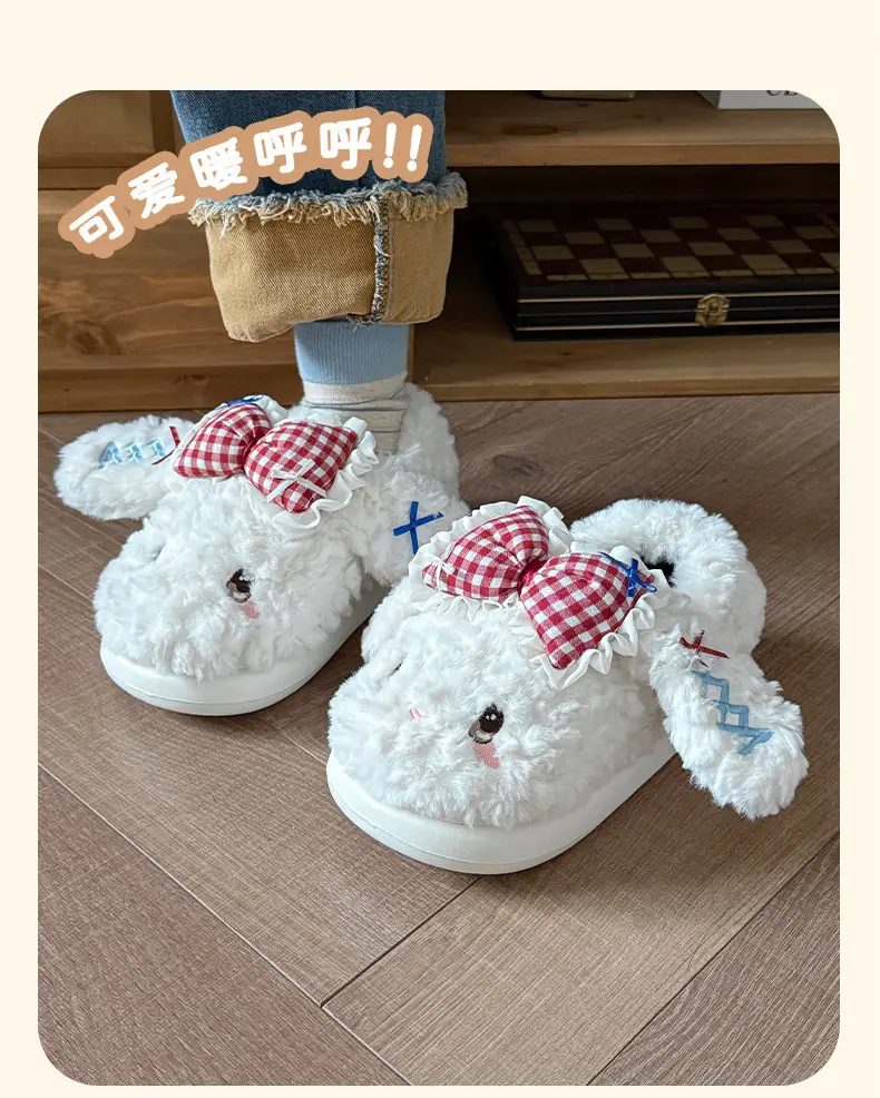 Big Ear Bow Bag Heel Cotton Slippers for Women Winter Indoor and Outdoor Wear Fleece-Lined Warm and Cute Cotton Shoes for Women — feature 8