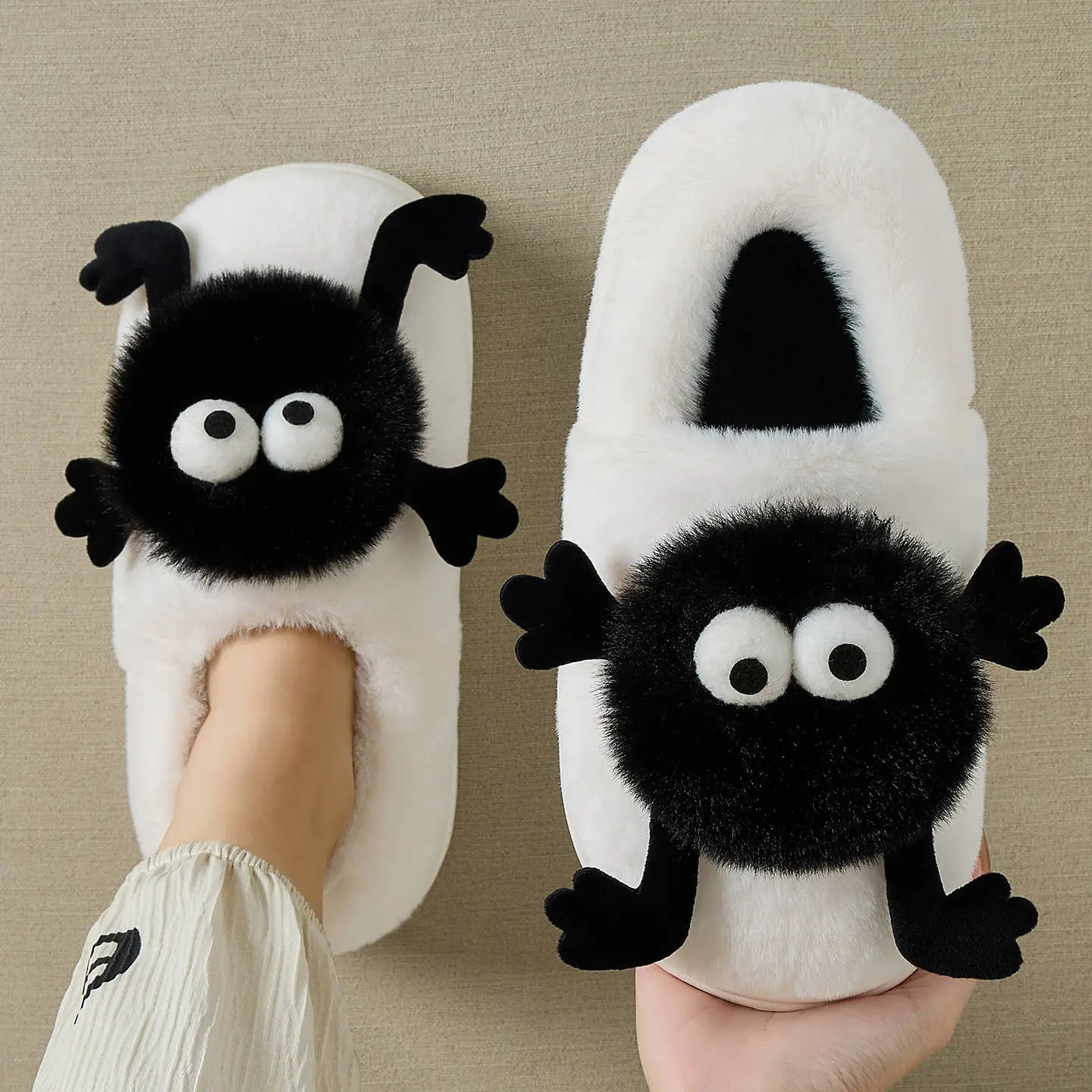 Women's White Fleece Lined Winter Slippers - Image 4