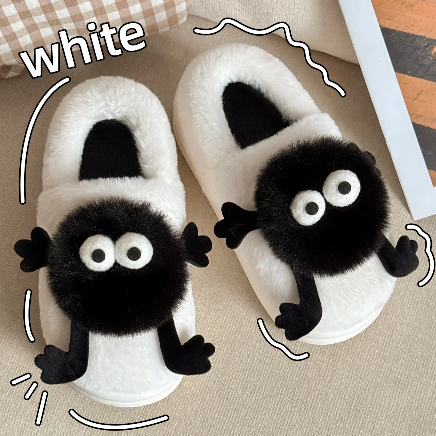 Women's White Fleece Lined Winter Slippers - Image 7