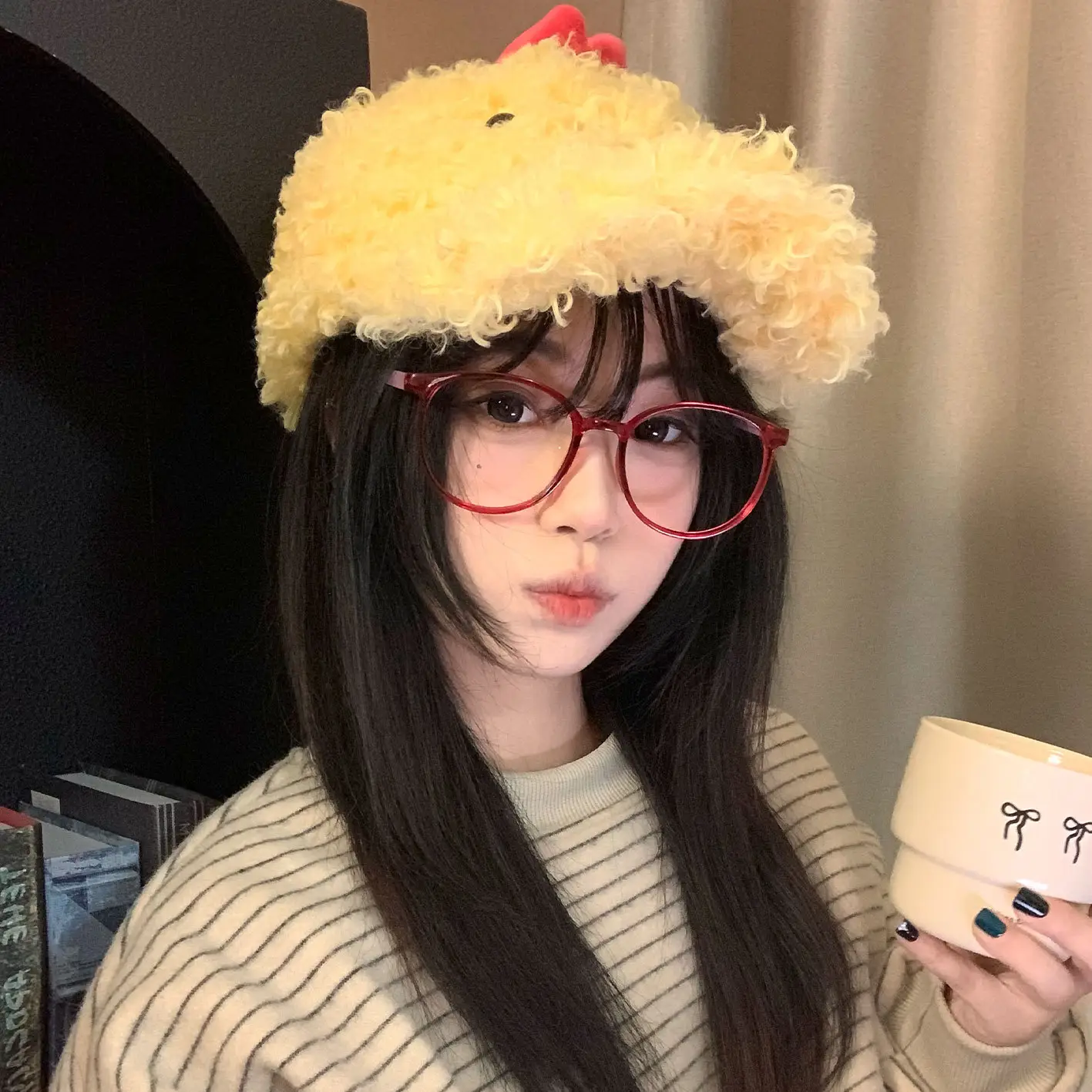 Cute Cartoon Chick Plush Cap for Women Autumn Winter - Image 3