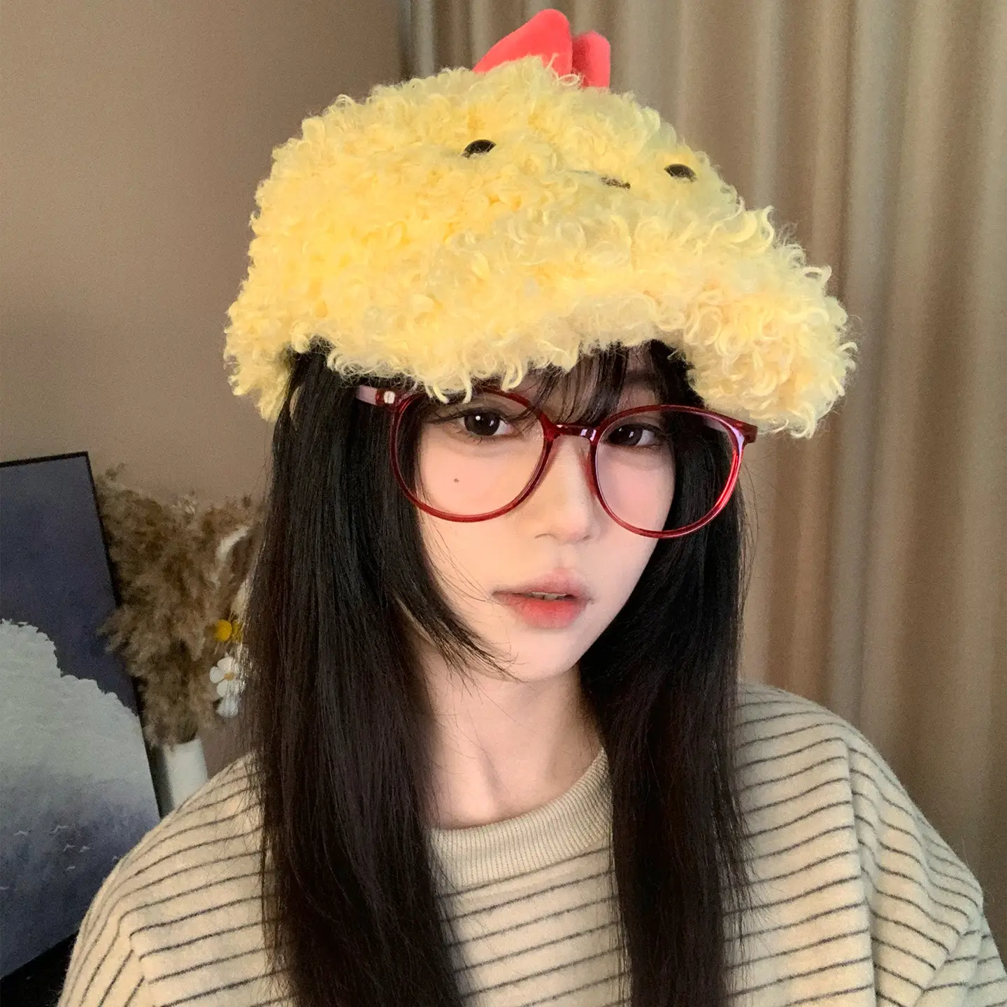 Cute Cartoon Chick Plush Cap for Women Autumn Winter - Image 4