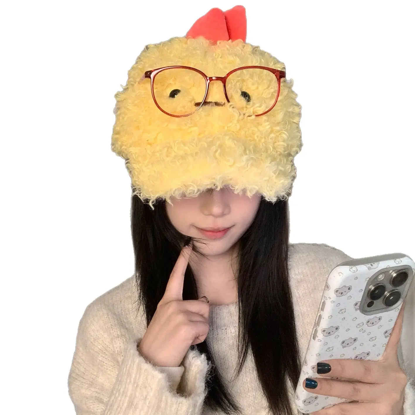 Cute Cartoon Chick Plush Cap for Women Autumn Winter - Image 6