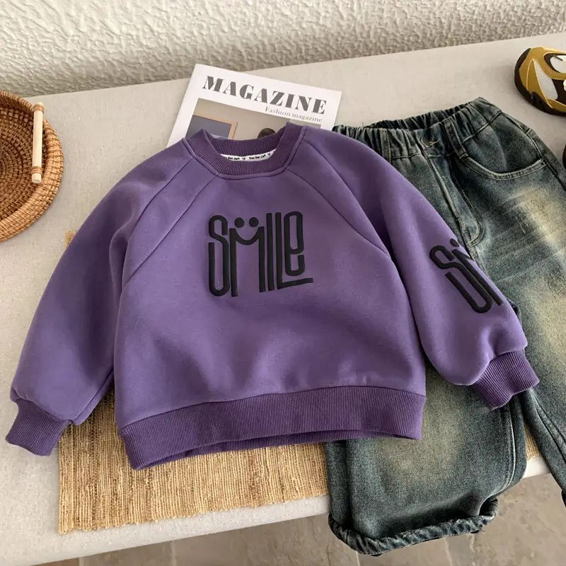 Boys Winter T-Shirt Purple Letter Long Sleeve Kids 2023 — feature 2