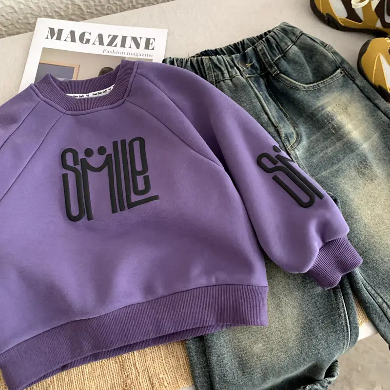Boys Winter T-Shirt Purple Letter Long Sleeve Kids 2023 — feature 4