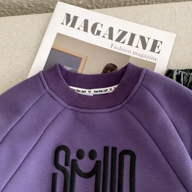 Boys Winter T-Shirt Purple Letter Long Sleeve Kids 2023 — feature 5