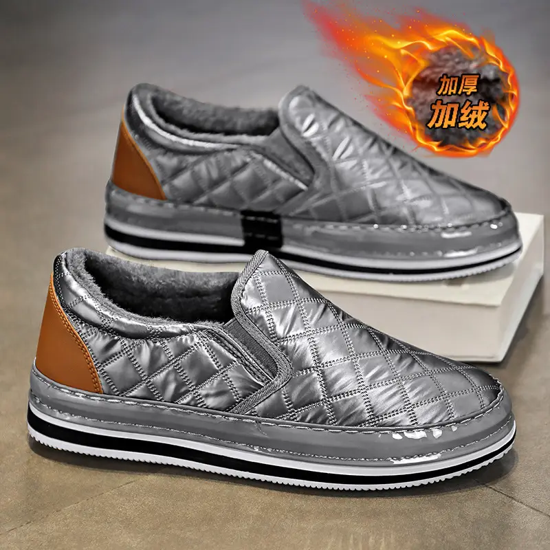 Silver Velvet Slip-On Loafers for Men Winter Warm - Image 4