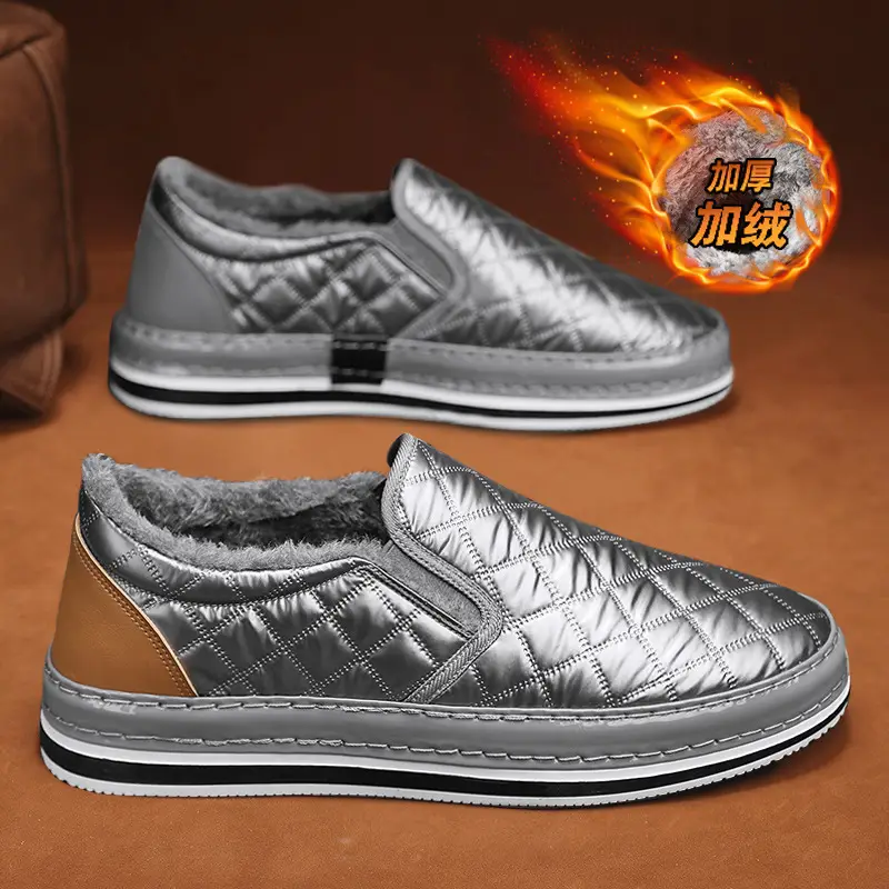 Silver Velvet Slip-On Loafers for Men Winter Warm - Image 5