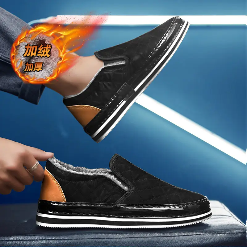 Silver Velvet Slip-On Loafers for Men Winter Warm - Image 6