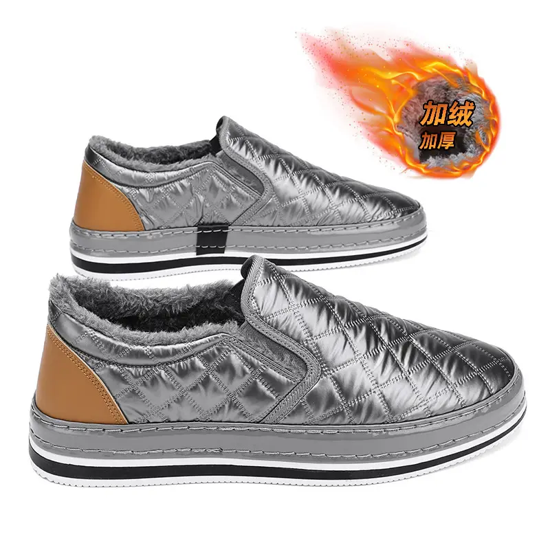 Silver Velvet Slip-On Loafers for Men Winter Warm - Image 7
