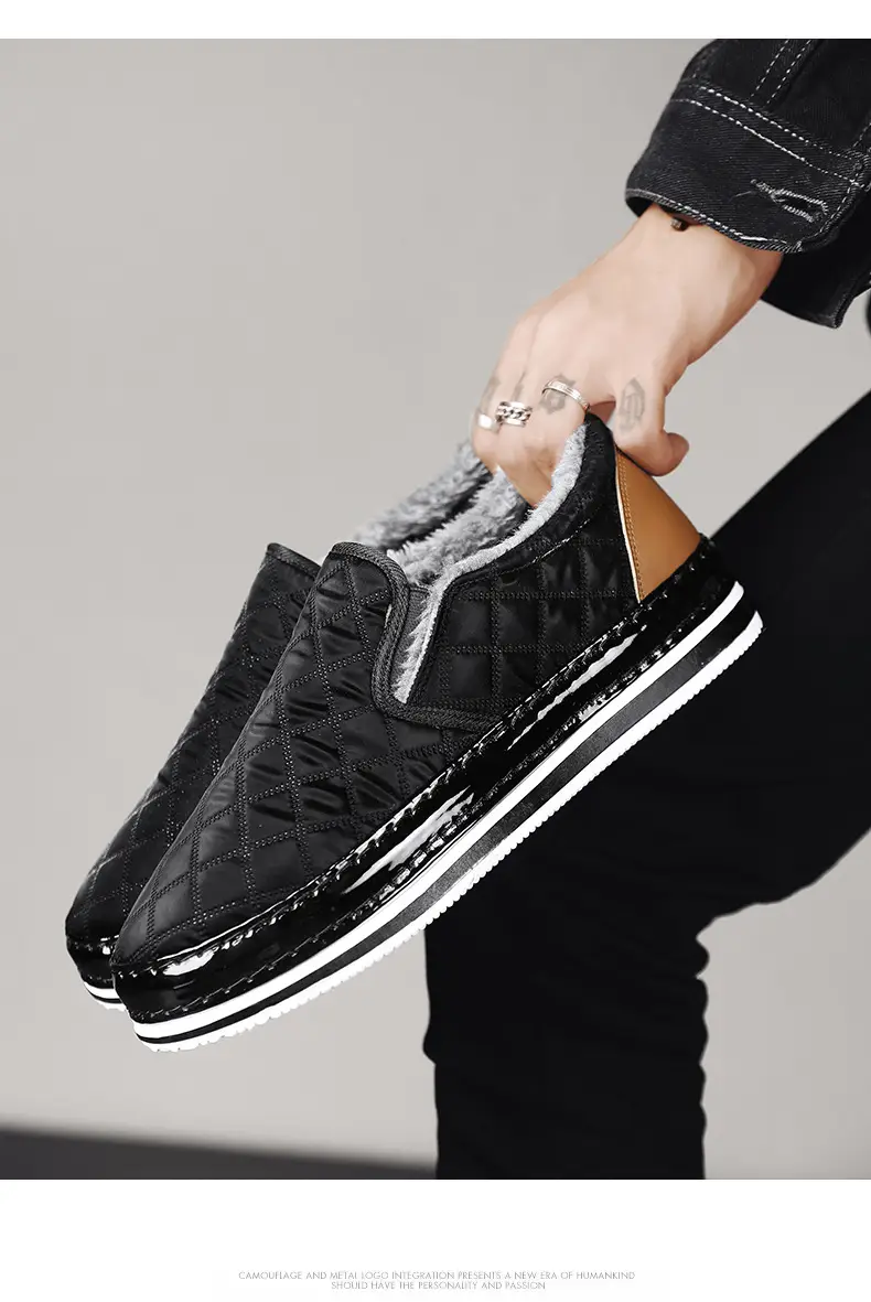 Silver Velvet Slip-On Loafers for Men Winter Warm — feature 10