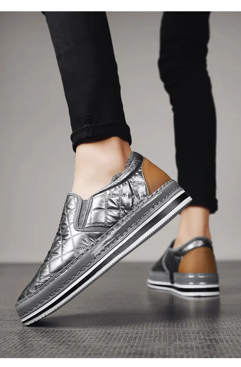 Silver Velvet Slip-On Loafers for Men Winter Warm — feature 11