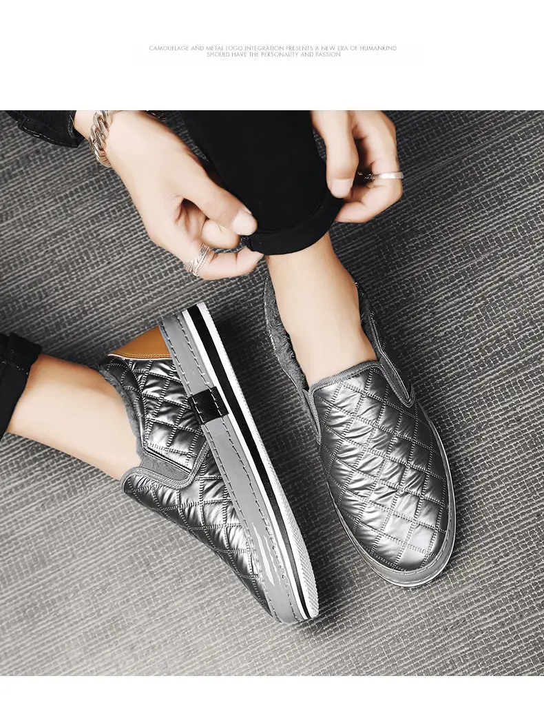 Silver Velvet Slip-On Loafers for Men Winter Warm — feature 12