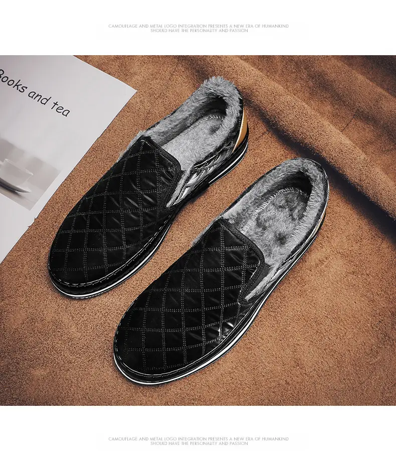 Silver Velvet Slip-On Loafers for Men Winter Warm — feature 13