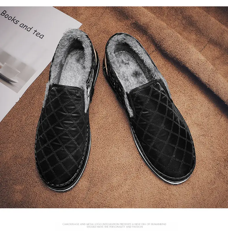 Silver Velvet Slip-On Loafers for Men Winter Warm — feature 14