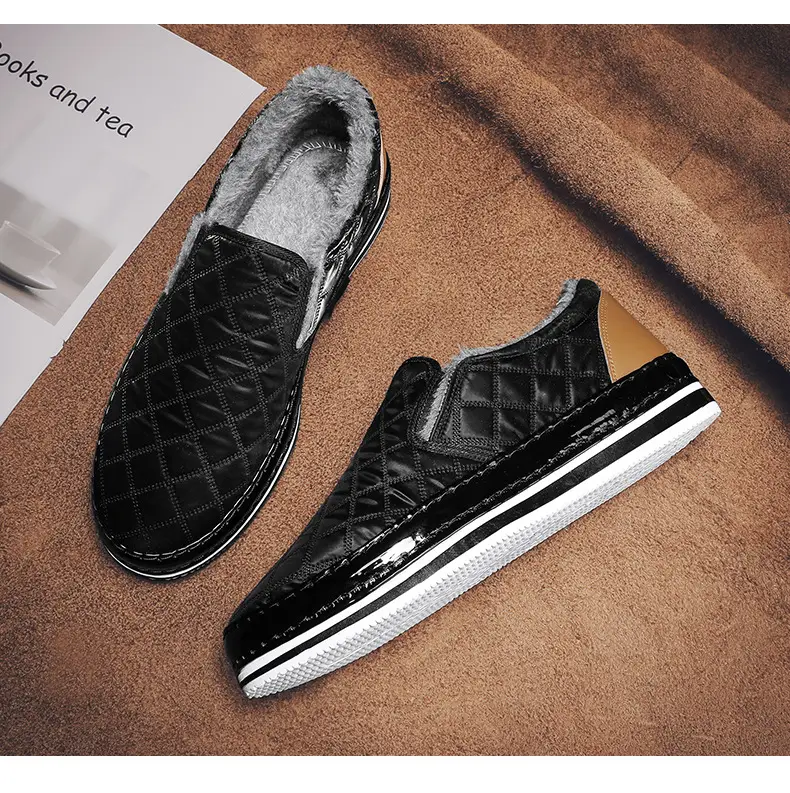 Silver Velvet Slip-On Loafers for Men Winter Warm — feature 15