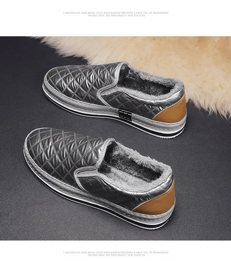 Silver Velvet Slip-On Loafers for Men Winter Warm — feature 16