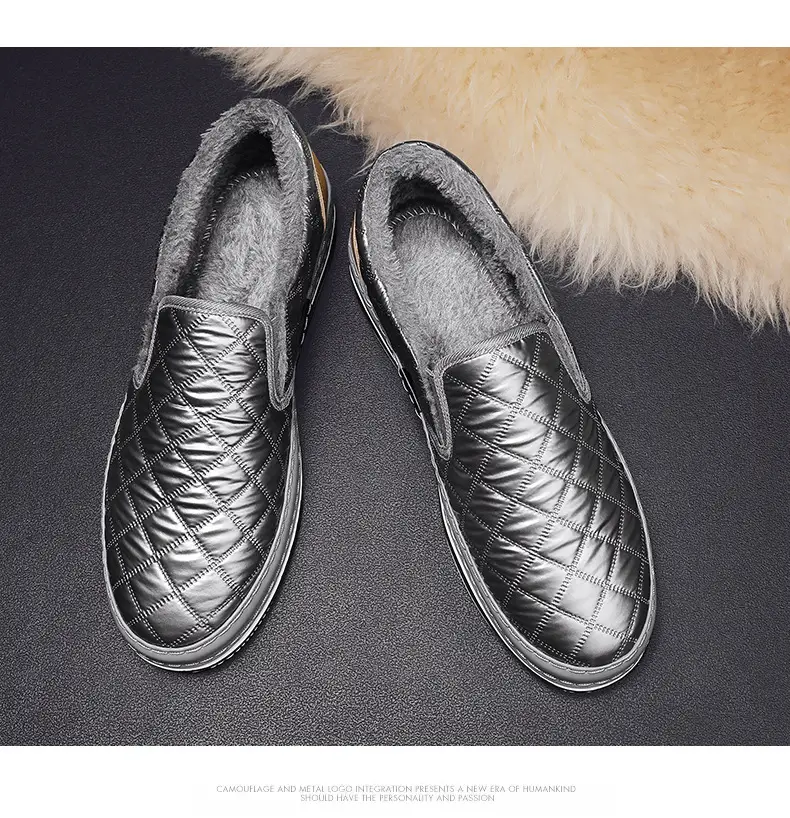 Silver Velvet Slip-On Loafers for Men Winter Warm — feature 17